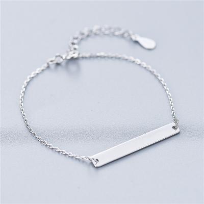 China TRENDY Sland Custom Personalized Messages Engravable 925 Sterling Silver Jewelry Adjustable Silver 925 Women's Empty Bar Bracelets for sale