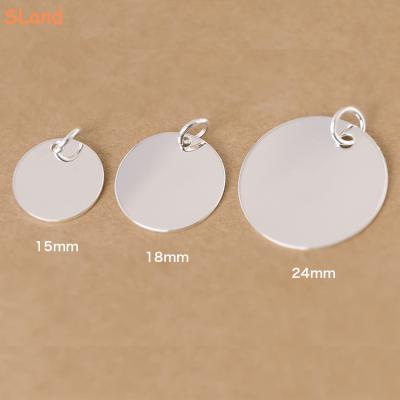 China Fashionable high redemption rate! Rhodium Plated 15/18/24 Mm Round Tags Charm 925 Sterling Silver Engravable Discs For Jewelry Making for sale