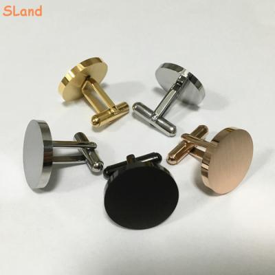 China Wholesale Blank Round 316L Stainless Steel Cufflinks Sland Stainless Steel Jewelry Polished Gold And Brushed Silver/Gold/Black/ROS For Men for sale