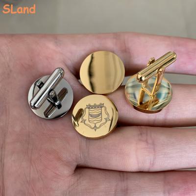 China Sland Stainless Steel Jewelry Maker Wholesale High Polished Round Shaped Stainless Steel Cufflink Blanks DIY Engraving Cuff Links For Men for sale