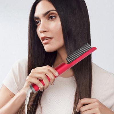 China Compact 2 In 1 Unique Hot Brush Hair Straightening/Curling With Metal Ceramic Heater Hair Straightener With Comb for sale