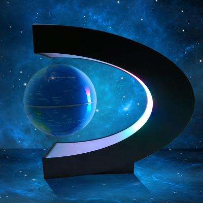 China C Shape Magnetic Levitation Clear Luminous Printing Floating Tellurion With Light Rotating World Map Globe Novelty Terrestrial Lamp for sale