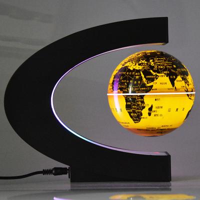 China Gold and White Tellurion World Desktop Anti Gravity Globe Metal Globe Clear Luminous Printing Automatic Rotating Levitating Map for sale