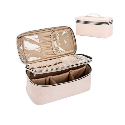 China 2022 Fashion Hot Selling Woman Logo Double Layer Makeup Bag Custom Travel Makeup Bag With Handle for sale