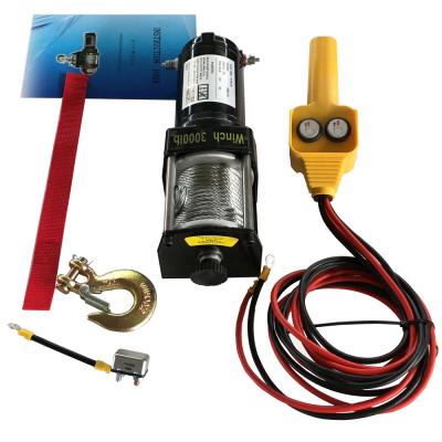 China ATV/UTV 12v 4x4 DC Power Off Road Recovery Electric Winch 3000lb Pull Force With Steel Cable for sale