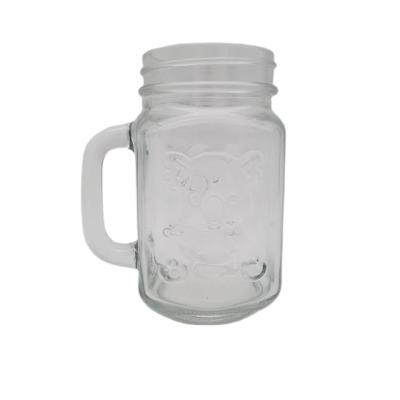 China Food Factory Wholesale Juice Cup 500ml Glass Boba Mason Jar Bottle With Handle For Drinking for sale