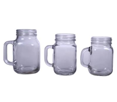 China Wholesale Drink Handle Beverage Bottles Wholesale Mason Glass Cold Drink Jars Glass Jar With Straw Lid Ice for sale