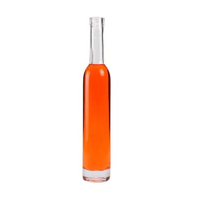 China High quality spirit of wine customize 200ml 375ml 500ml 750ml clear frost ice wine /fruit glass black wine bottles with cork for sale