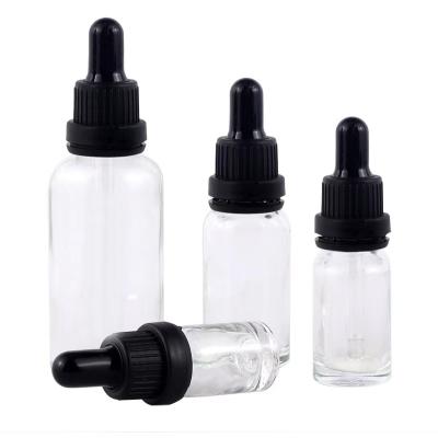 China 10ml 30ml 50ml 100ml Cosmetic Clear Glass Bottle Dropper Essential Oil Transparent Glass Bottle for sale