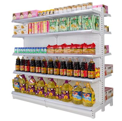 China Custom Multifunctional Supermarket Display Stand Price Corrosion Protection Grocery Store Shelf Equipment Supermarket Metallic Ra for sale