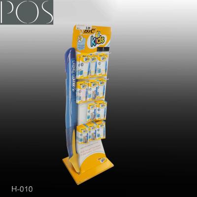 China Corrugated paper full color printing floor display stand with hooks for pens for sale