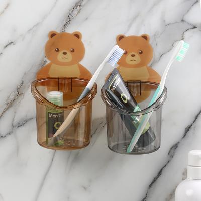 China Wall Mounted Cartoon Bathroom Cute Viable Organizer Holder Transparent Toothbrush Holder For Kids Children for sale