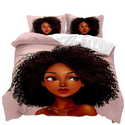 China Aoyatex African American Girl Women Microfiber Polyester 3pc Disposable Duvet Cover Set for sale