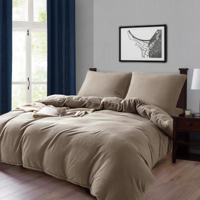 China Aoyatex Large Living Warm Bedding SOLID KHAKI Fleece 3PC Duvet Cover Linen Set for sale