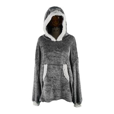 China High Quality Women Oversized Wearable Anti-static Microfiber Flannel Hooded With Sleeves Hoodie Sherpa Blanket for sale