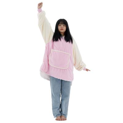 China 2022 wearable new warm sweatshirt cover for child oversized fleece hoodie wearable cover custom for sale