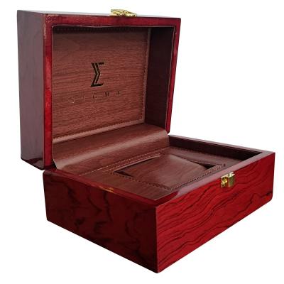 China For Luxury Watch Packing Luxury Simple Wooden Watch Box Slot Watch Display Organizer Box Red High Gloss Lacquered for sale