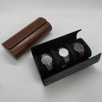 China For Luxury Watch Packing Wholesale Price Black Leather Watch Box Roll 3 Slot Watch Box Organizer for sale