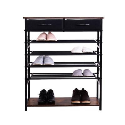 China Convertible Modern Design Five Layer Shoe Rack With Two Cloth Drawer Entryway Rack As You Require for sale