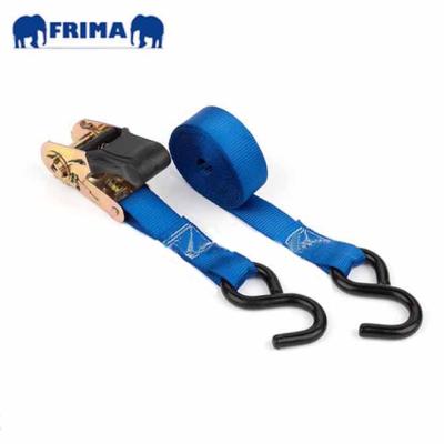 China Polyester 25mm /850 KG /Rubber Grip Ratchet Tie Down With 2pcs Of Double S Hooks for sale