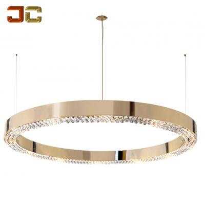 China Modern JC LIGHTING mirror gold&brass&nickel ring combination chandelier suspension with quality crystals pendants for living room for sale