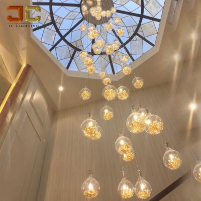 China European Modern Lobby High Ceiling Balloon Chandelier Designer Light Modern Glass Pendant Light With Bottle Drops for sale