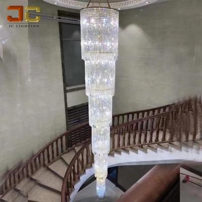 China Modern JC LIGHTING European luxury contemporary modern long chandelier bead crystal spiral lighting high ceiling design for villa staircase for sale