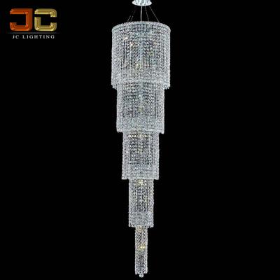 China Contemporary JC LIGHTING Custom Modern Mall Lighting Long Crystal Chandelier Staircase Multiple Tiers Design for High Ceiling Lobby for sale