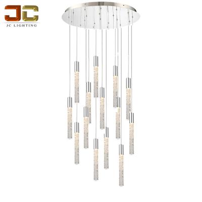 China Mordern JC LIGHTING modern grand staircase pendant charm crystal chandeliers nickel stainless hairline for write way for sale