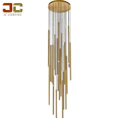 China Modern JC LIGHTING luxury modern stainless steel tube chandelier gold pendant lamp adjustable gold flange droplight for apartment stairwell for sale