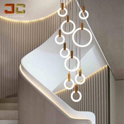 China Modern JC LIGHTING Modern Pendant Led Simple Style White Glass Living Room Ring Pendant Light Chandelier For Double Ceiling for sale