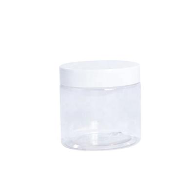 China Custom 8oz 10oz Food Stock Empty Clear PET Plastic Straight Sided Jar With Plastic Aluminum Lid For Cosmetic Food Storage for sale