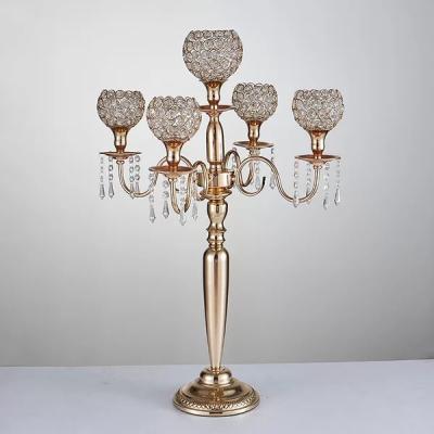 China Weddings 80cm Tall Gold 5AM Crystal Candelabra Wedding Centerpiece Stand for sale