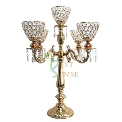 China Weddings Gold Crystal Candelabra Wedding Centerpiece Event Party Supplies for sale