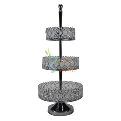 China Iron 3 Tier Fancy Crystal Beaded Cake Stand For Wedding Table for sale