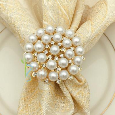 China Iron + Artificial Pearl Gold Napkin Ring With Pearl For Weddings for sale