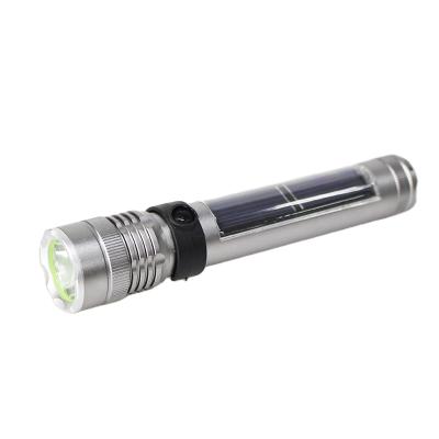 China Cheap Waterproof Aluminum 3 Modes USB Charging Power Bank High Power Torch Rechargeable Solar Powered Led Flashlight for sale