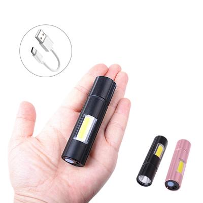 China Promotional Small Pocket Flashlight USB Rechargeable Ultra Bright Mini Led Linterna Pink Color Convenient Charging Led Torch Light for sale