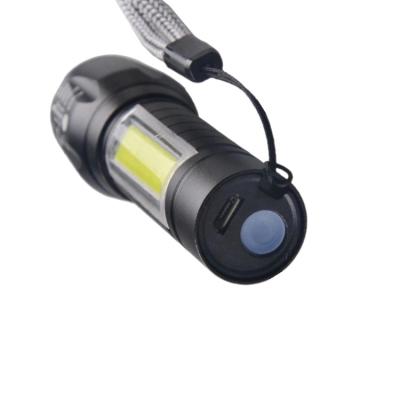 China Zoomable USB Charging Led COB LED Aluminum Rechargeable Flashlight USB Mini Flashlight Adjustable Zoom Focus Torch Light for sale