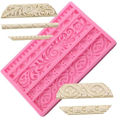 China Viable Baroque Roller Relief Cake Border Silicone Mold Frame Fondant Cake Decorating Tools for sale