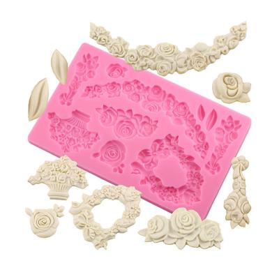 China Viable Rose Flower Cake Border Silicone Mold DIY Relief Wedding Fondant Cake Decorating Tools for sale