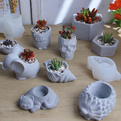 China Viable Elephant Owl Conch Geometric Modeling Concrete Cement Flower Pot Silicone Mold Aroma Diffuser Mold for sale