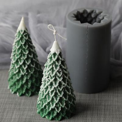 China DIY Christmas Gift Resin Clay Crafts Candle Mold 3D Christmas Tree Wax Candle Viable Silicone Mold for sale