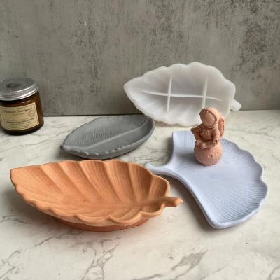 China DIY Silicone Dish Tray Gypsum Resin Drop Glue Sustainable Storage Tray Mold Ginkgo Leaf Plate Concrete Moldes for sale