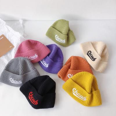 China COMMON fashion plain baby winter hat 100% wool knitted hats beanies with custom embroidery for adult children for sale