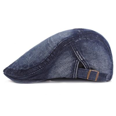 China Fashion New Men Women Denim Beret Striped Newsboy Ivy Cap Washed Cloth Distress Hat Flat Front Driving Peaked Hat Drop Shipping for sale