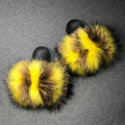 China Factory wholesale fashion trend indoor fluffy outdoor fluffy sandal slides colorful women's Fox fur coating real slips wholesale price for sale