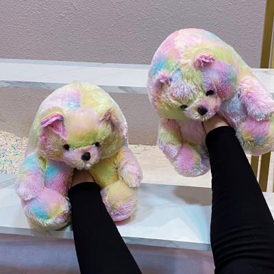 China Winter Faux Fur Shoes Cartoon Plush Warm Teddy Bear Slippers Cute Antiskid Soft Indoor Home Flat Slippers For Toddler Kid for sale