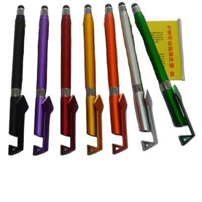 China Normal 3 in 1 multifunctional cell phone holder clip and stylus paper banner pull out slogan gel pen for sale