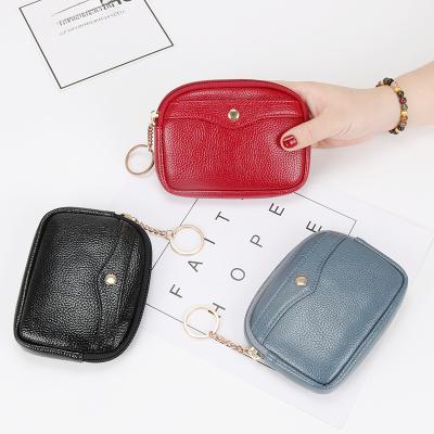 China Fashion Hot Selling Women's Clutches Short Wallet Card Holder Zipper Keychain Coin Purses Money Bag Soft Pu Leather Girl Small Wallets for sale